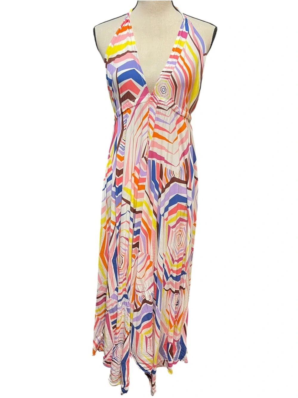 Kate Spade Geobrella Colorful Halter Maxi Dress Coverup Resort wear‎ Swim Beach